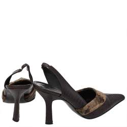 Pre Owned Chanel Vintage Lizard Embossed Leather And Velvet CC Slingback Sandals Size 41 
