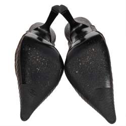 Pre Owned Chanel Vintage Lizard Embossed Leather And Velvet CC Slingback Sandals Size 41 