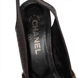 Pre Owned Chanel Vintage Lizard Embossed Leather And Velvet CC Slingback Sandals Size 41 