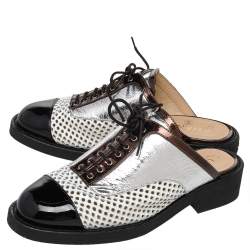 Chanel Multicolor Patent And Leather Lace Up Mule Sandals Size 39