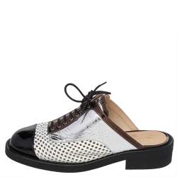 Chanel Multicolor Patent And Leather Lace Up Mule Sandals Size 39