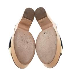Chanel Cream/Blue Patent Leather CC Wooden Clogs Sandals Size 37.5