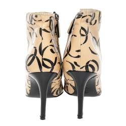Chanel Beige/Black Leather CC Logo Ankle Boots Size 38