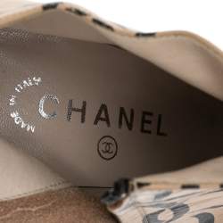 Chanel Beige/Black Leather CC Logo Ankle Boots Size 38