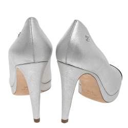 مملوكة مسبقًا Chanel Silver/Black Nubuck Leather Cap Toe Platform Pumps Size 37.5