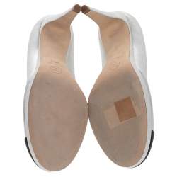 مملوكة مسبقًا Chanel Silver/Black Nubuck Leather Cap Toe Platform Pumps Size 37.5