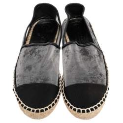 Chanel Black Mesh And Fabric CC Cap Toe Espadrilles Flats Size 42