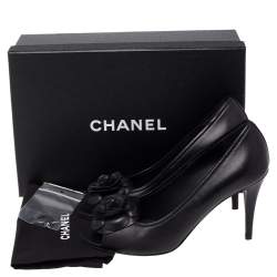 Pre Owned Chanel Black Leather Camellia Peep Toe Pumps Size 39