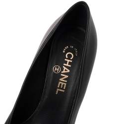 Pre Owned Chanel Black Leather Camellia Peep Toe Pumps Size 39