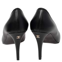 Pre Owned Chanel Black Leather Camellia Peep Toe Pumps Size 39