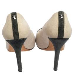 مملوكة مسبقًا حذاء كعب عالي شانيل سويدي كريمي/رصاصي مقدمة رصاصية مقاس 39