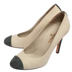 مملوكة مسبقًا حذاء كعب عالي ش انيل سويدي كريمي/رصاصي مقدمة رصاصية مقاس 39