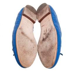 مملوكة مسبقًا Chanel Blue Quilted Caviar Leather CC Cap Toe Bow Ballet Flats Size 39