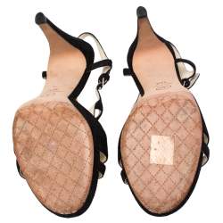 Pre Owned صندل شانيل سويدي قصات مفرغة أسود شعار الماركة سي سي سير كاحل مقاس 39.5