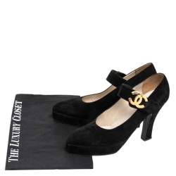 Pre Owned Chanel Vintage Black Suede CC Mary jane Platform Pumps Size 38