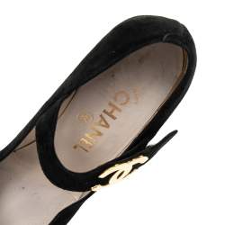 Pre Owned Chanel Vintage Black Suede CC Mary jane Platform Pumps Size 38