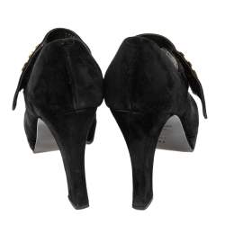 Pre Owned Chanel Vintage Black Suede CC Mary jane Platform Pumps Size 38