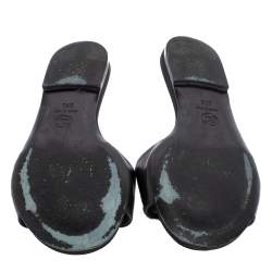 Pre Owned Chanel Black Leather Camellia Slide Flat Sandals Size 37