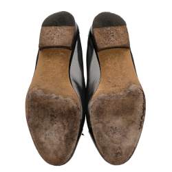 Pre Owned حذاء باليرينا فلات شانيل جلد وشبك أسود مزين شعار الماركة وفيونكة مقاس 37.5