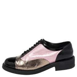 Chanel Tri Color Patent And Leather Cap Toe Lace-up Oxfords Size 40.5