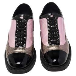 Chanel Tri Color Patent And Leather Cap Toe Lace-up Oxfords Size 40.5