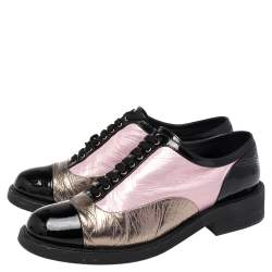 Chanel Tri Color Patent And Leather Cap Toe Lace-up Oxfords Size 40.5