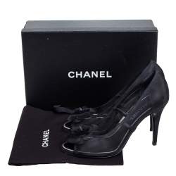 Pre Owned Chanel Black Mesh Camellia Peep Toe Pumps Size 40