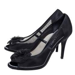 Pre Owned Chanel Black Mesh Camellia Peep Toe Pumps Size 40