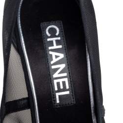 Pre Owned Chanel Black Mesh Camellia Peep Toe Pumps Size 40