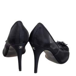Pre Owned Chanel Black Mesh Camellia Peep Toe Pumps Size 40