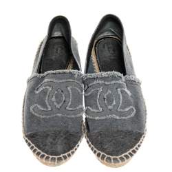 Pre Owned Chanel Grey Denim CC Espadrille Flats Size 36