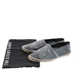 Pre Owned Chanel Grey Denim CC Espadrille Flats Size 36