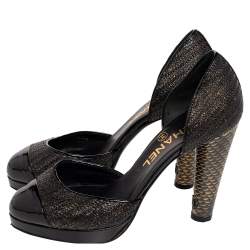 Pre Owned Chanel Black/Gold Python Effect Leather Cap Toe D'orsay Pumps Size 36