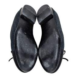 Pre Owned Chanel Blue/Black Leather and Denim CC Cap Toe Bow Ballet Flats Size 39