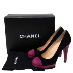 مملوكة مسبقًا Chanel Black/Purple Suede CC Cap Toe Platform Pumps Size 39