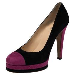مملوكة مسبقًا Chanel Black/Purple Suede CC Cap Toe Platform Pumps Size 39