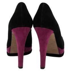 مملوكة مسبقًا Chanel Black/Purple Suede CC Cap Toe Platform Pumps Size 39