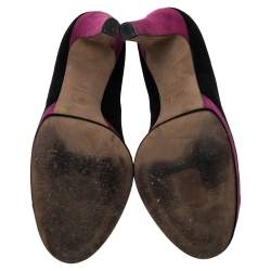 مملوكة مسبقًا Chanel Black/Purple Suede CC Cap Toe Platform Pumps Size 39