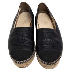 مملوكة مسبقًا Chanel Black Leather CC Espadrille Flats Size 39