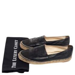 مملوكة مسبقًا Chanel Black Leather CC Espadrille Flats Size 39