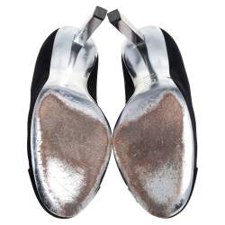 Pre Owned Chanel Black Canvas and Satin CC Cap Toe Pumps Size 39.5