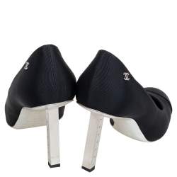 Pre Owned Chanel Black Canvas and Satin CC Cap Toe Pumps Size 39.5