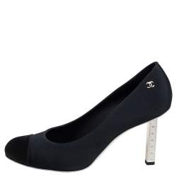 Pre Owned Chanel Black Canvas and Satin CC Cap Toe Pumps Size 39.5