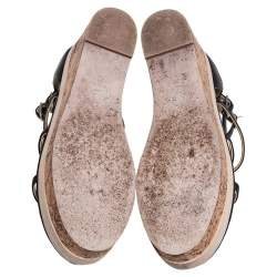 مملوكة مسبقًا Chanel Black Leather Camellia Strappy Cork Platform Sandals Size 38