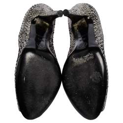 Pre Owned Chanel Silver Metallic Python Peep Toe Pumps Size 36.5