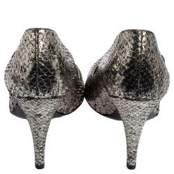 Pre Owned Chanel Silver Metallic Python Peep Toe Pumps Size 36.5