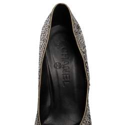 Pre Owned Chanel Silver Metallic Python Peep Toe Pumps Size 36.5
