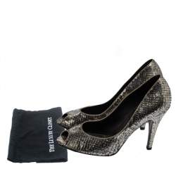 Pre Owned Chanel Silver Metallic Python Peep Toe Pumps Size 36.5