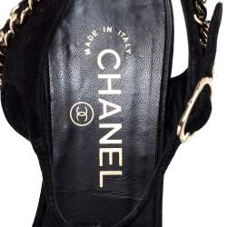 Pre Owned Chanel Black Suede Interlocking Chain Embellished Flats Size 39.5