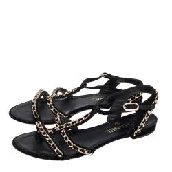 Pre Owned Chanel Black Suede Interlocking Chain Embellished Flats Size 39.5